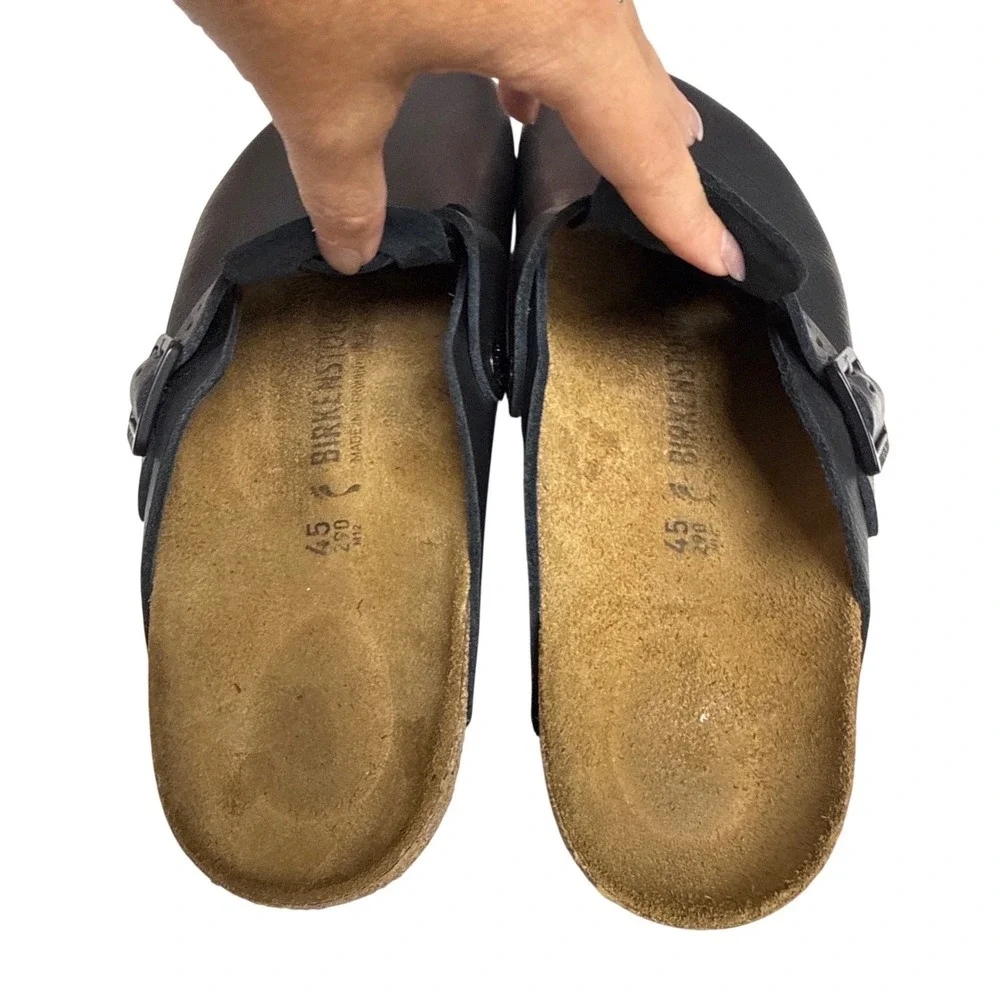 Birkenstock Boston Super Grip Mens Size 12 Black Leather Slip Resistant Clogs